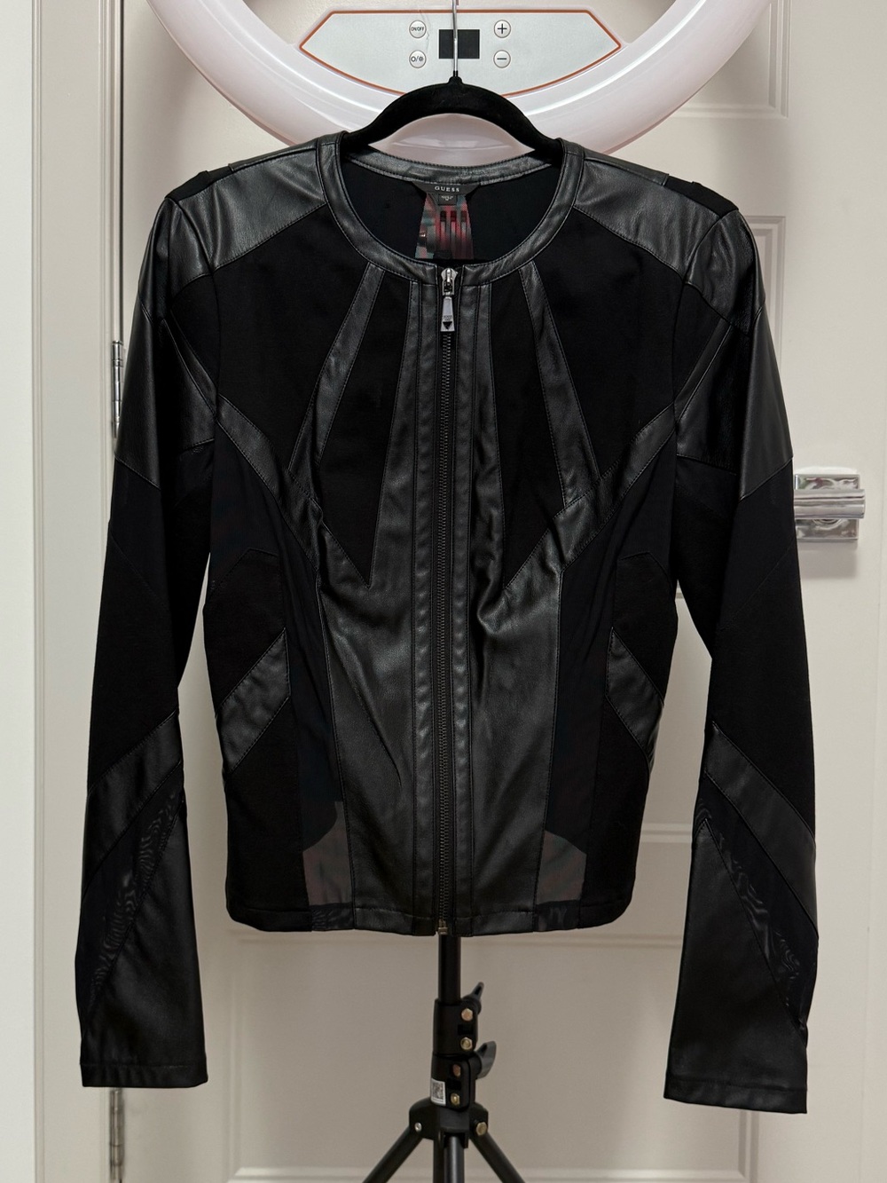 Guess Faux Leather Mesh Jacket - Black